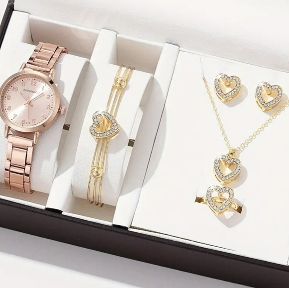 New 6pcs/set Rhinestone Round Quartz Watch + Rhinestone Jewelry Set, T1MIS - Picture 1 of 4